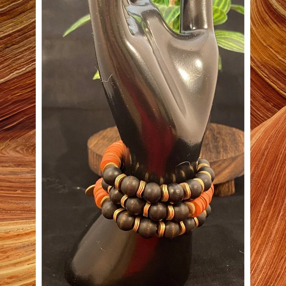 NEW, NEVER WORN Set of Plunder Wood Bead bracelets